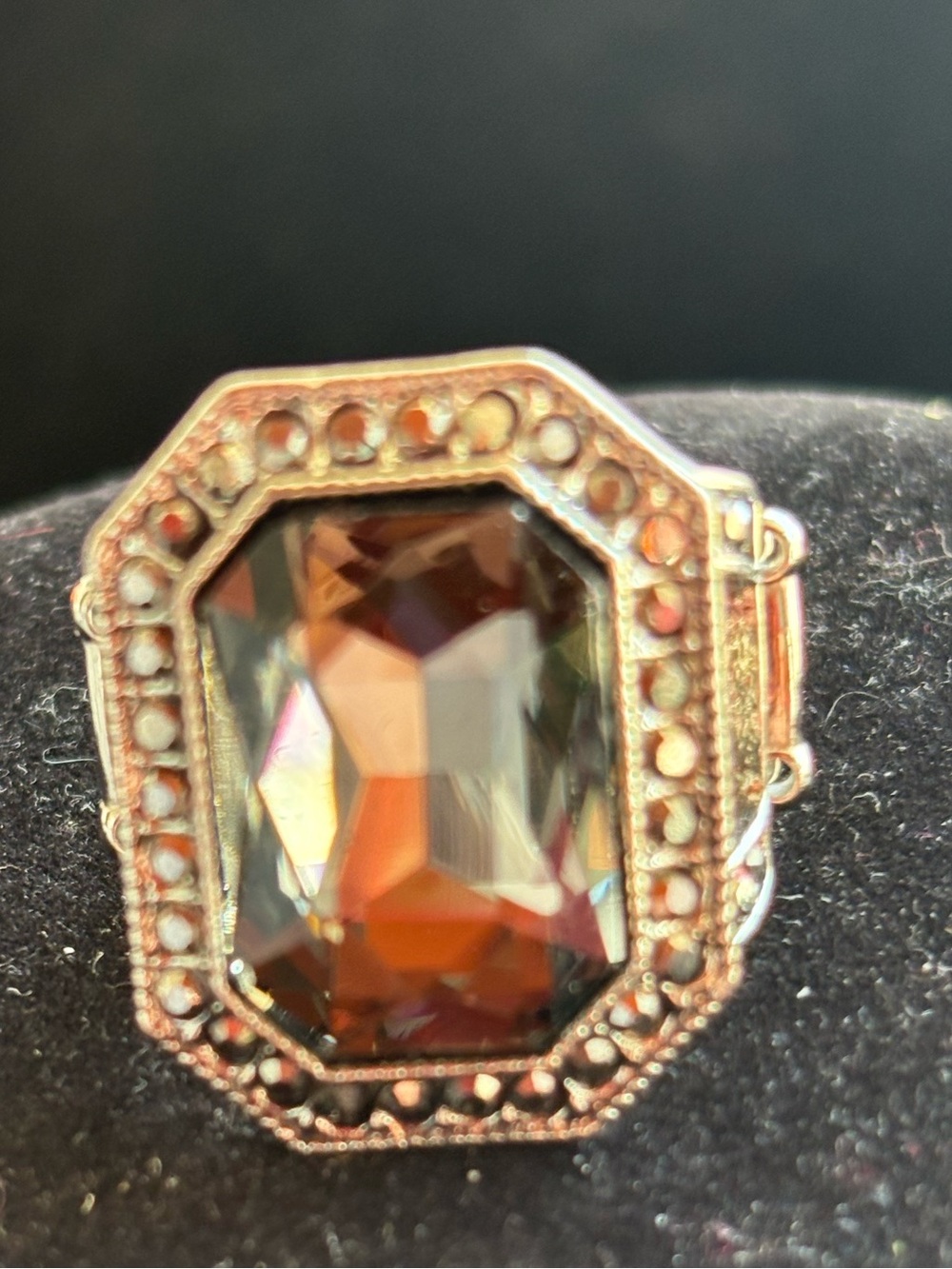 Elegant Brown Gemstone Ring with Antique Gold Frame - Women's Jewelry